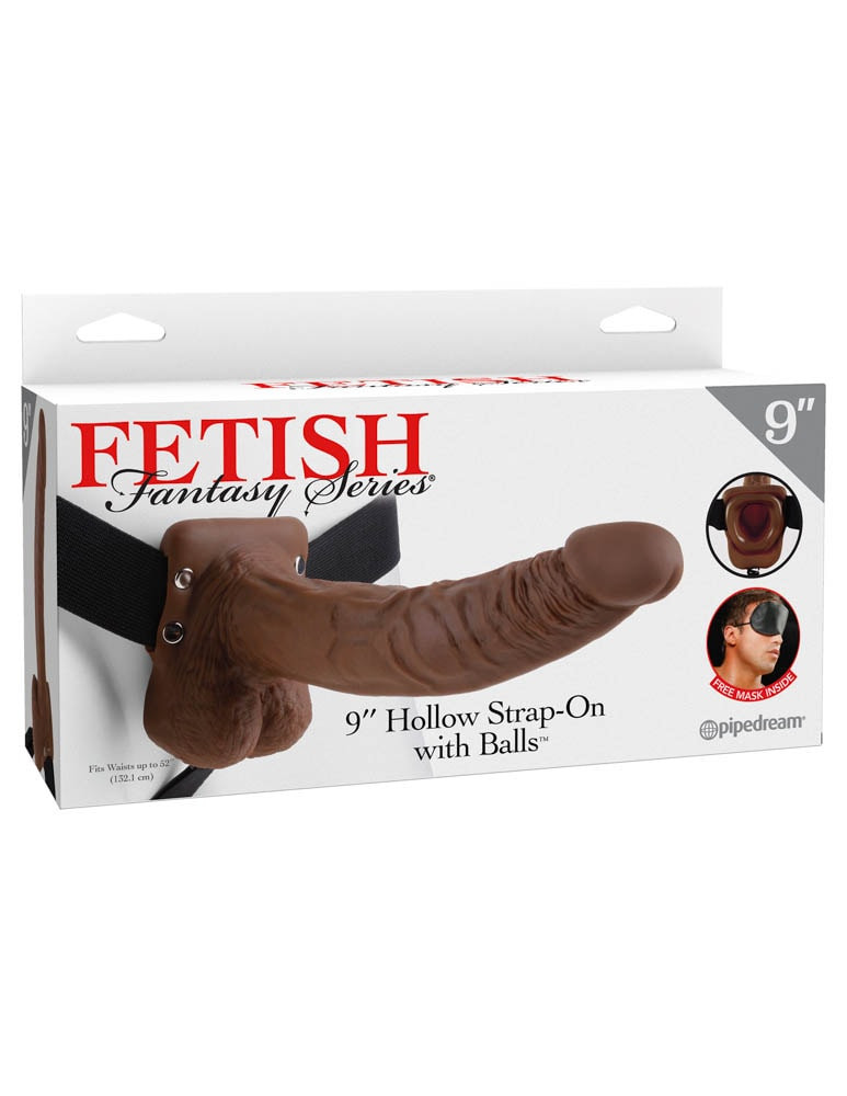 Fetish Fantasy Series Hollow Strap-on with balls 9 inch Brown