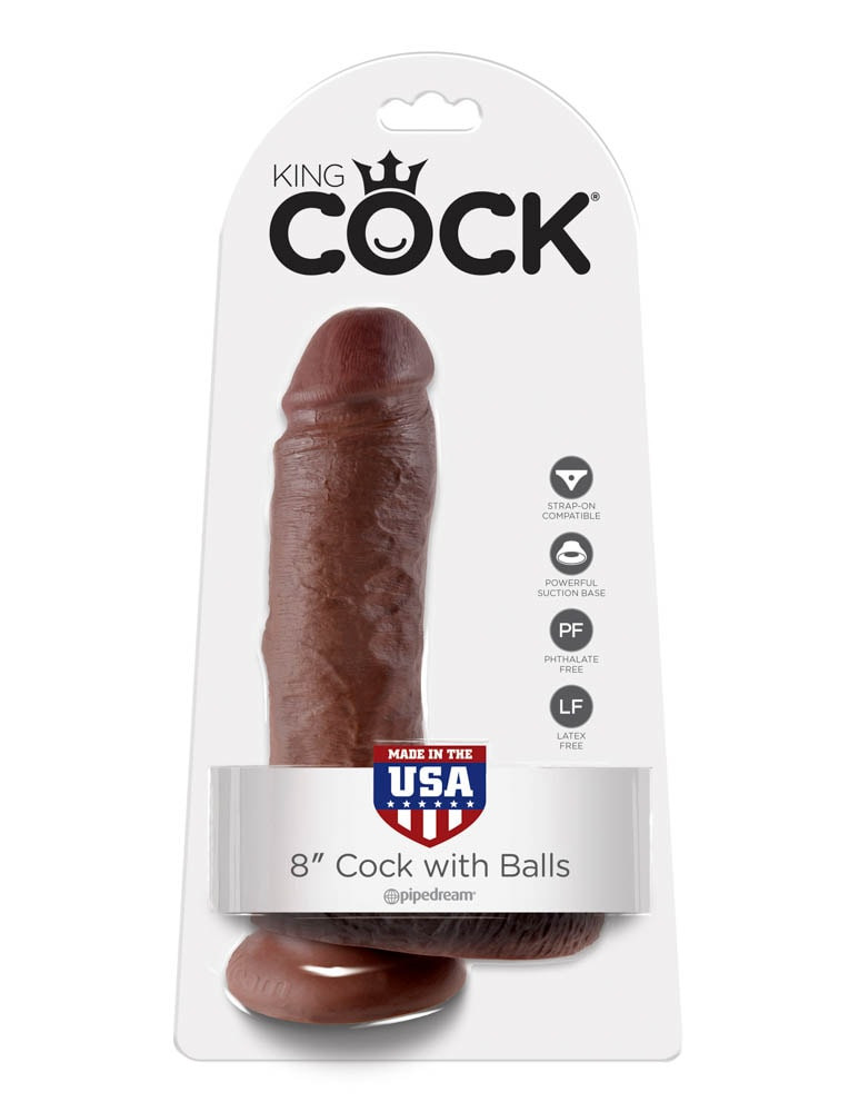 King Cock 8 inch Cock With Balls Brown