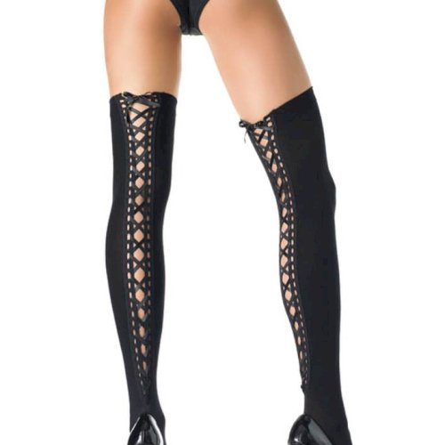 726289 OPAQUE THIGH HI W/ LACE UP BACK O/S BLK